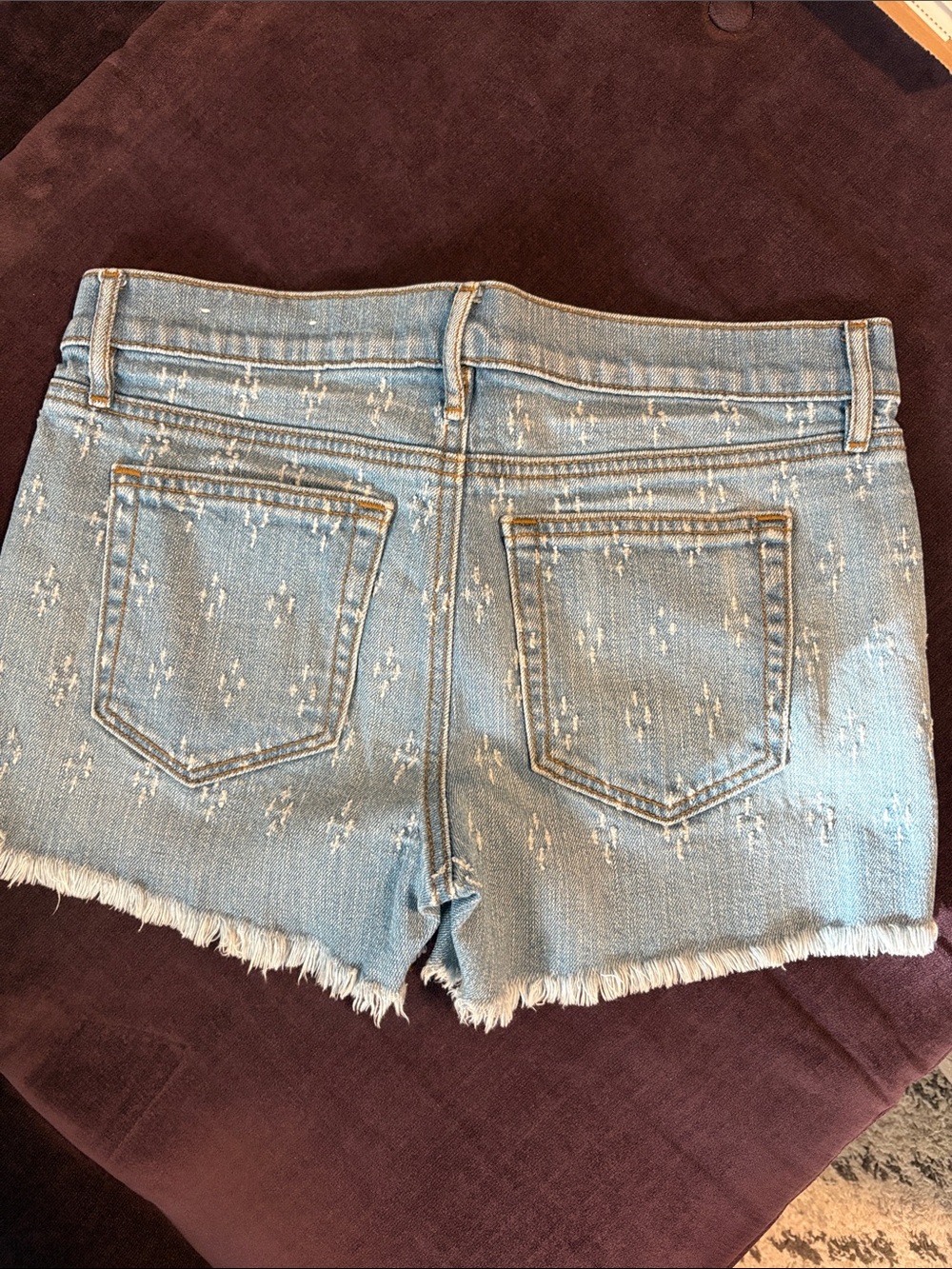 LOFT Light Wash Embroidered Frayed Hem Denim Shorts - Picture 2 of 2